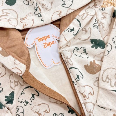 Conj. Jaqueta de Linho Ursinhos e Calça de Moletom - Marrom